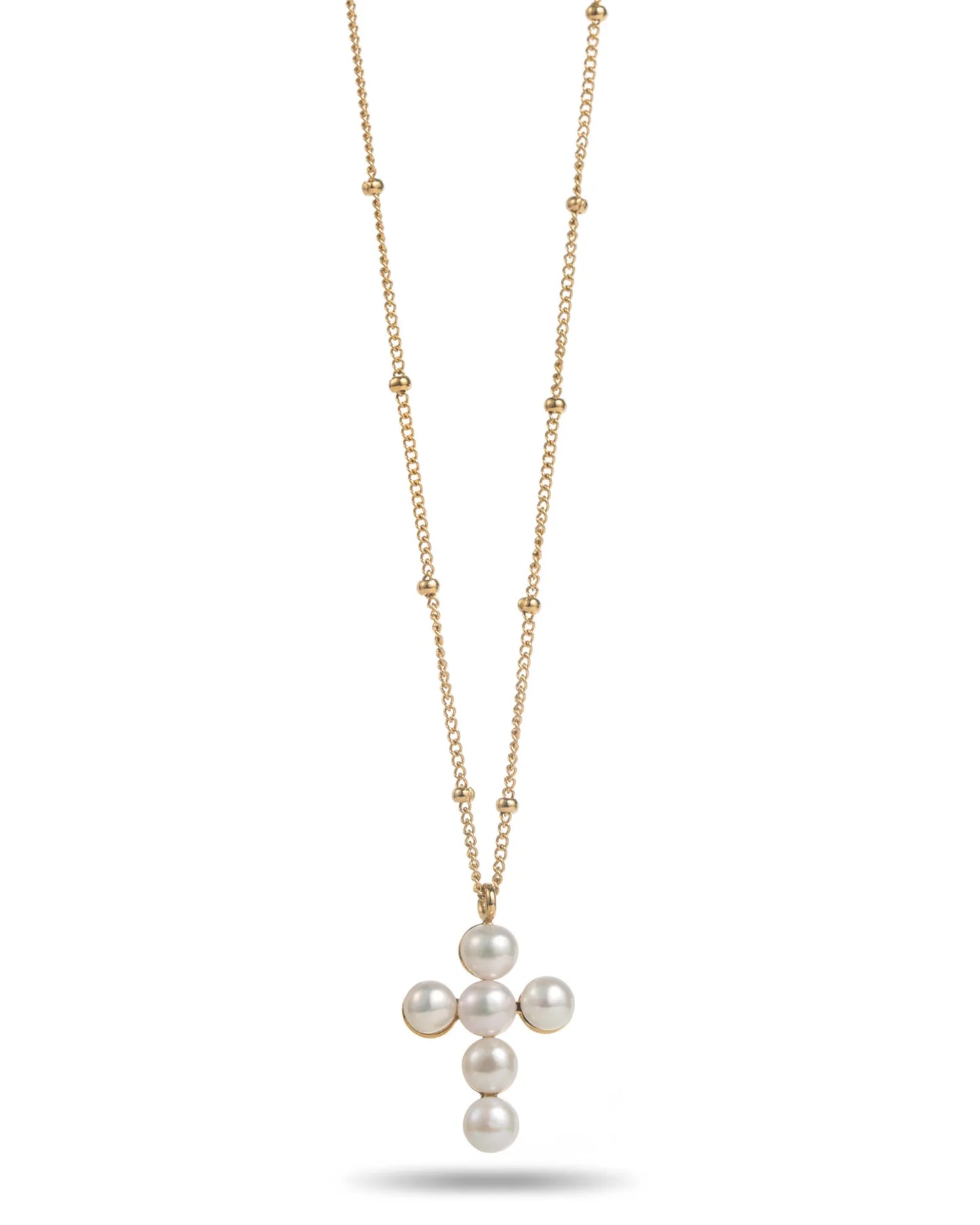 Collier Croix perlé -  Doré