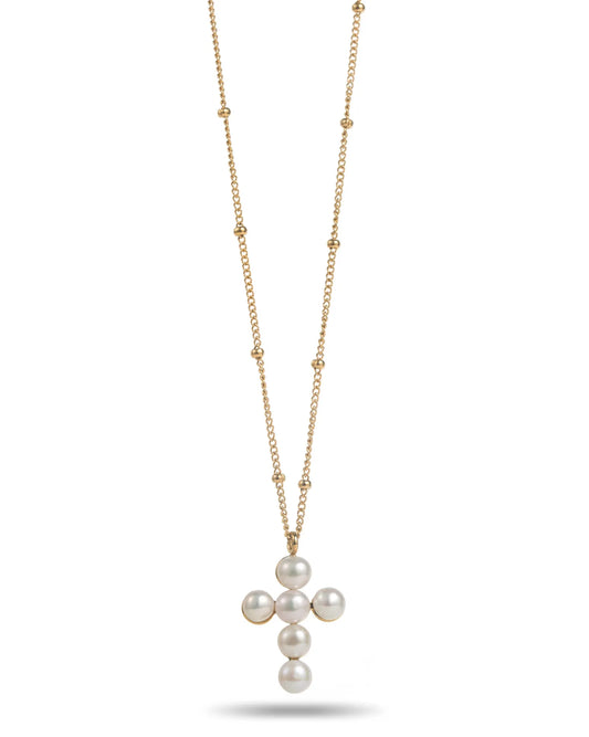 Collier Croix perlé -  Doré